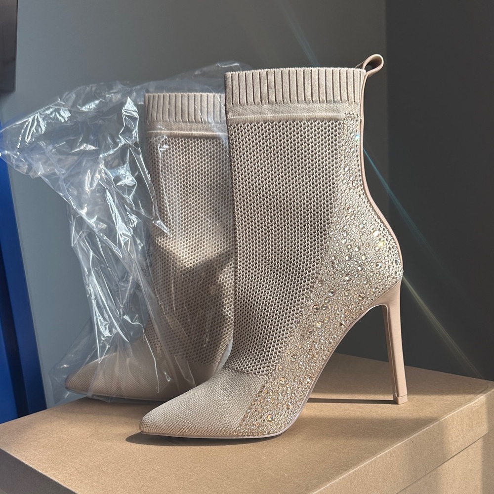 Elegant Beige Stiletto Ankle Boots
